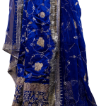 Royal Blue Satin Silk Neelima Rajputi Poshak Set (Unstitched) | Aari & Real Chanderi Work, Pure Georgette | Jaipurio Royal Collection